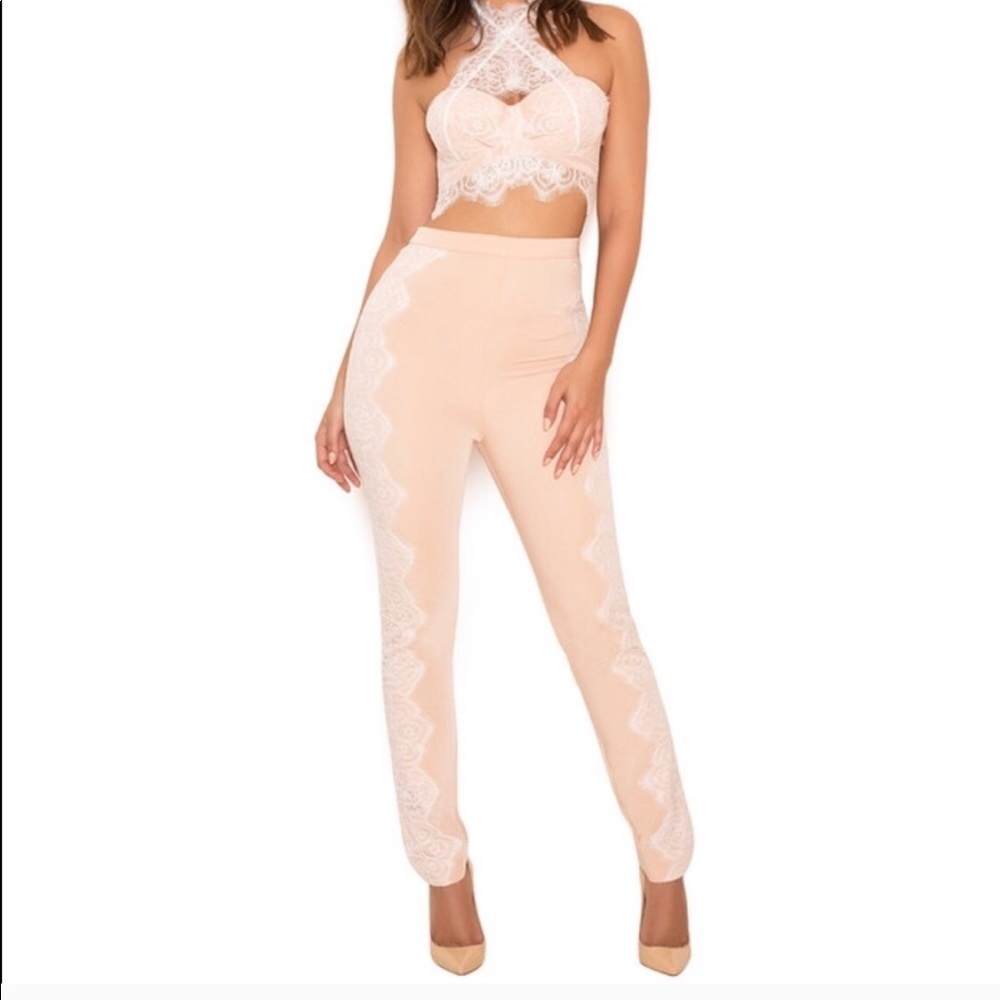 HOUSE OF CB LACE TWO PIECE TROUSER SET STUNNING SIZE SMALL
